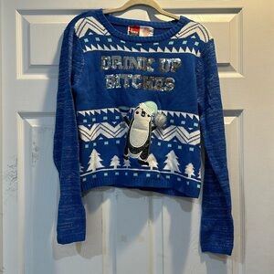 Spencer’s Workshop Drink Up Bitches Christmas Penguin Ugly Sweater M Dir…